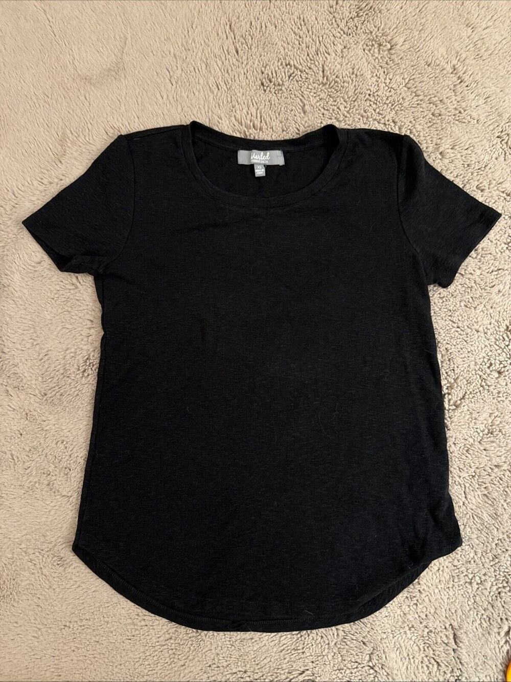 Marled Top Womens Small Black Dolman Sleeve T-Shirt Round Neck Solid Knit